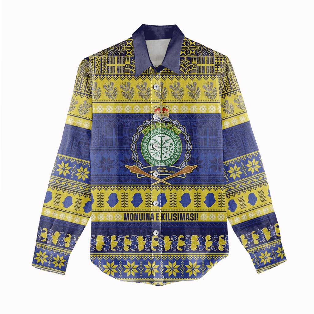 Niue Christmas Women Casual Shirt Monuina e Kilisimasi Hiapo Motifs - Polynesian Pride