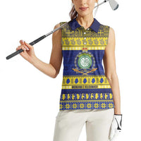 Niue Christmas Women Sleeveless Polo Shirt Monuina e Kilisimasi Hiapo Motifs - Polynesian Pride