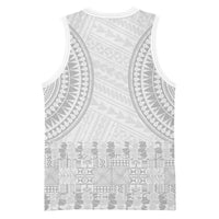Niue White Sunday Basketball Jersey Tapu Fanau Ia Puakenikeni Hiapo Pattern - Polynesian Pride
