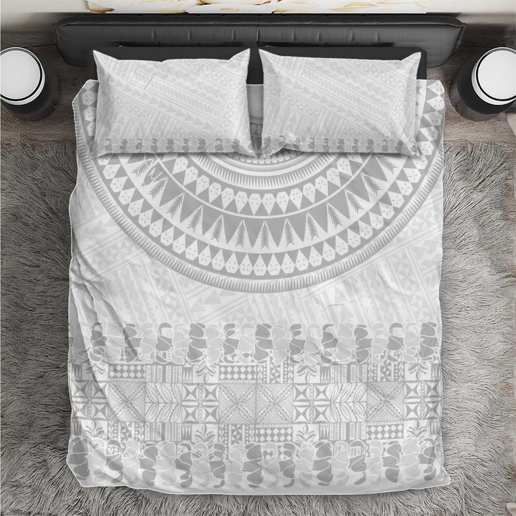 Niue White Sunday Bedding Set Tapu Fanau Ia Puakenikeni Hiapo Pattern - Polynesian Pride