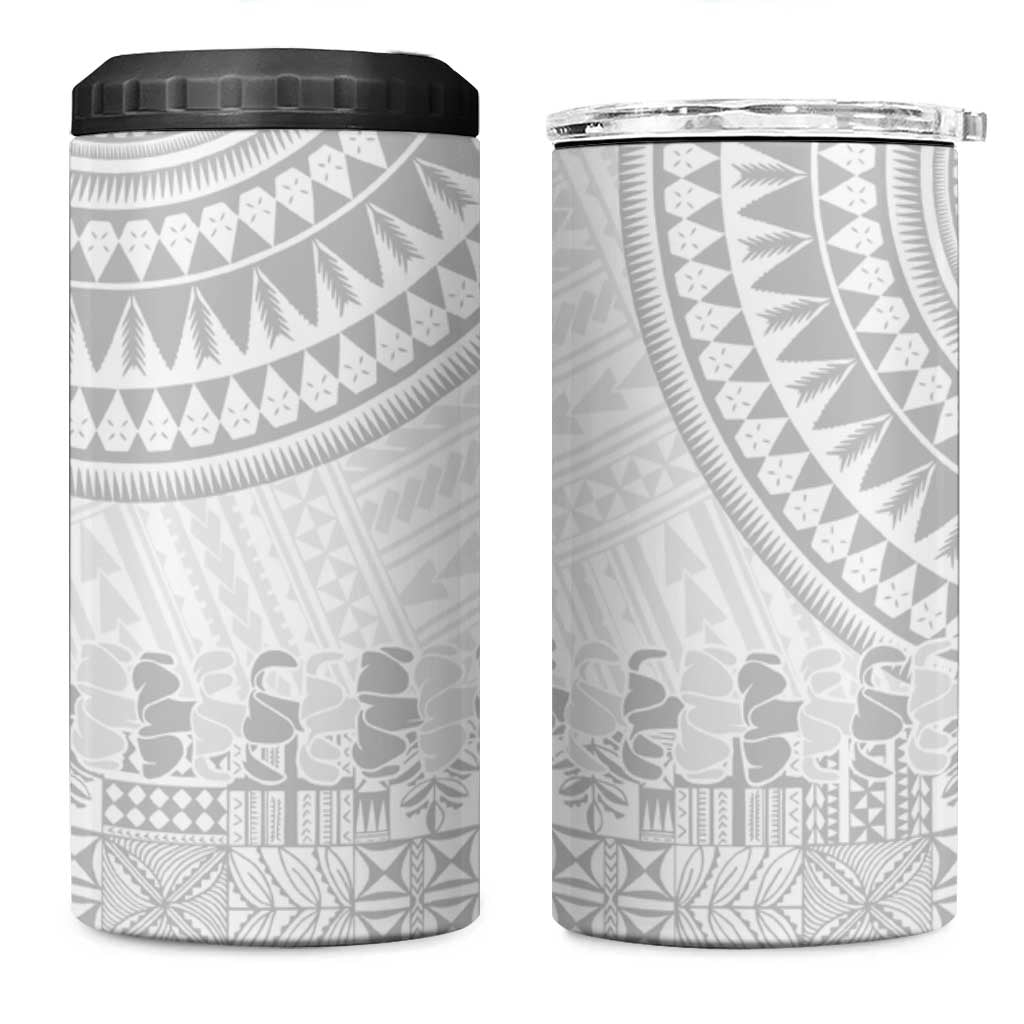 Niue White Sunday 4 in 1 Can Cooler Tumbler Tapu Fanau Ia Puakenikeni Hiapo Pattern - Polynesian Pride