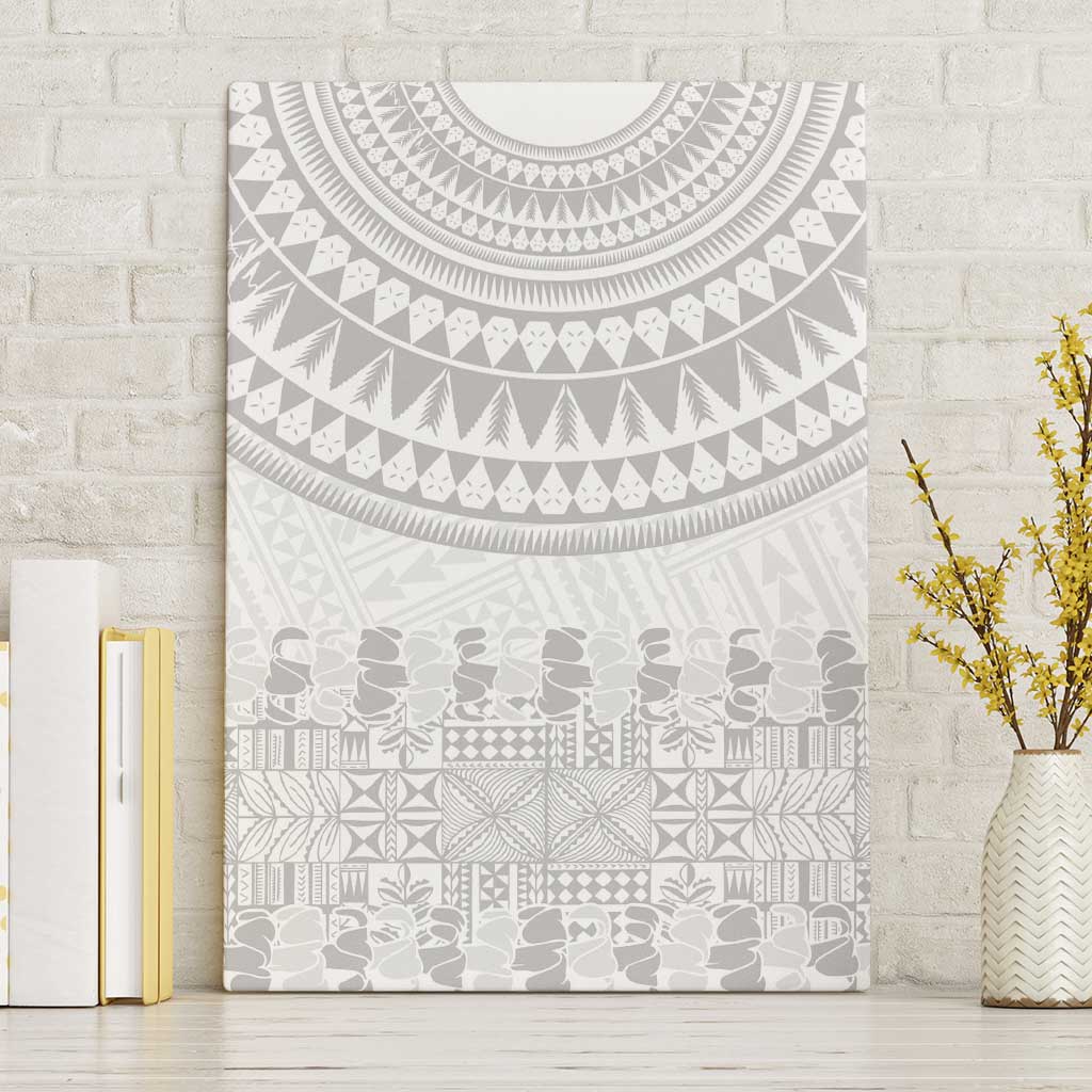 Niue White Sunday Canvas Wall Art Tapu Fanau Ia Puakenikeni Hiapo Pattern - Polynesian Pride