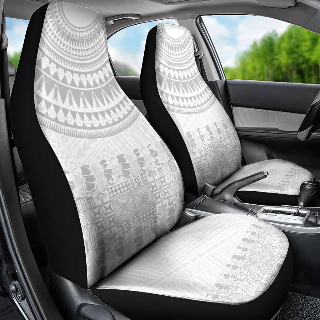 Niue White Sunday Car Seat Cover Tapu Fanau Ia Puakenikeni Hiapo Pattern - Polynesian Pride
