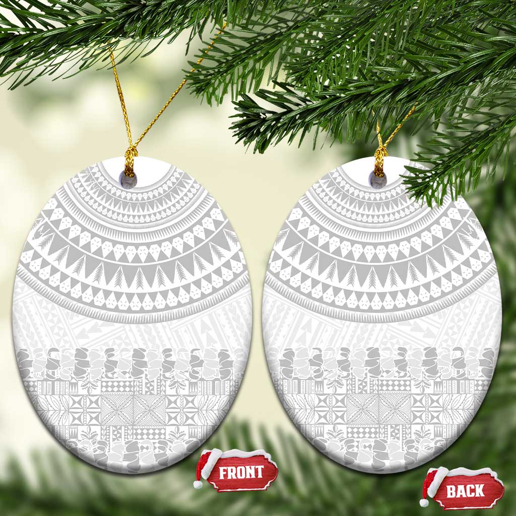 Niue White Sunday Ceramic Ornament Tapu Fanau Ia Puakenikeni Hiapo Pattern - Polynesian Pride