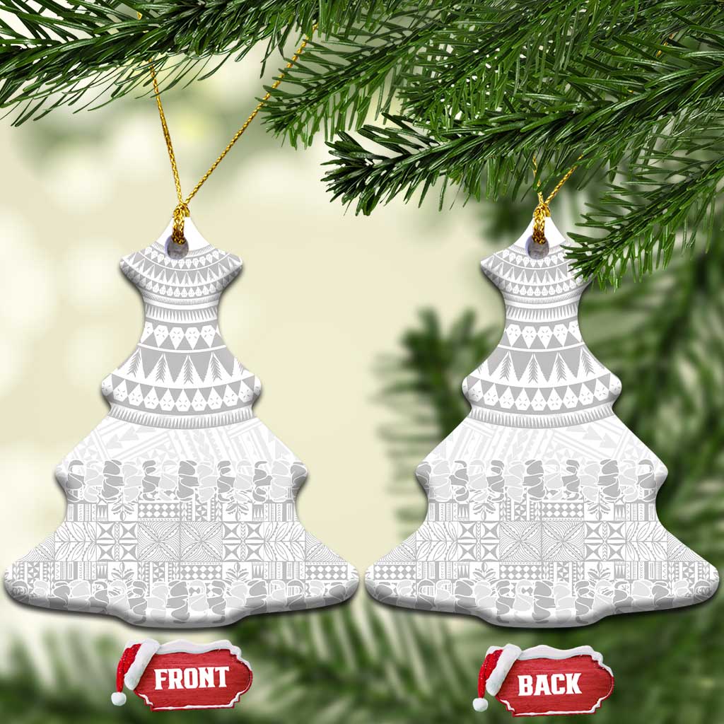 Niue White Sunday Ceramic Ornament Tapu Fanau Ia Puakenikeni Hiapo Pattern - Polynesian Pride