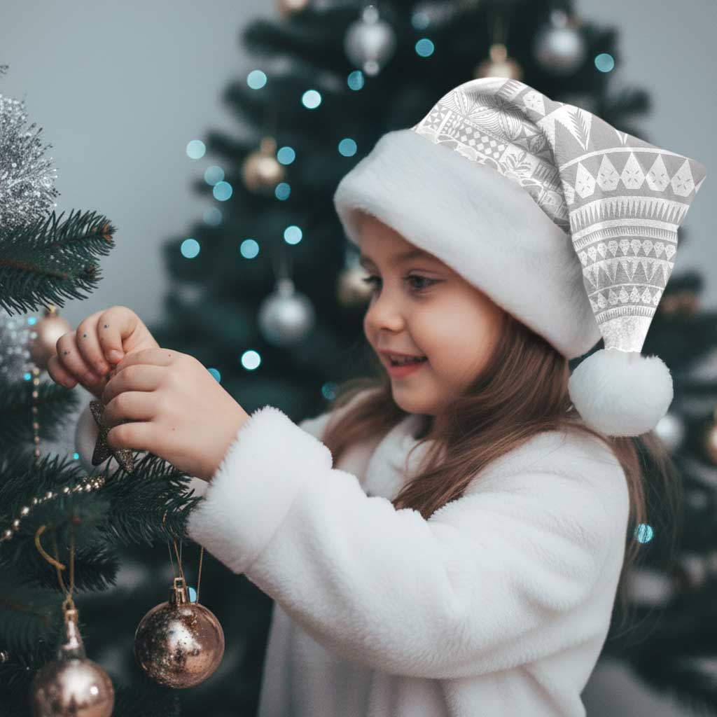 Niue White Sunday Christmas Santa Hat Tapu Fanau Ia Puakenikeni Hiapo Pattern - Polynesian Pride