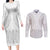 Niue White Sunday Couples Matching Long Sleeve Bodycon Dress and Long Sleeve Button Shirt Tapu Fanau Ia Puakenikeni Hiapo Pattern - Polynesian Pride