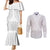Niue White Sunday Couples Matching Mermaid Dress and Long Sleeve Button Shirt Tapu Fanau Ia Puakenikeni Hiapo Pattern - Polynesian Pride