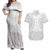 Niue White Sunday Couples Matching Off Shoulder Maxi Dress and Hawaiian Shirt Tapu Fanau Ia Puakenikeni Hiapo Pattern - Polynesian Pride