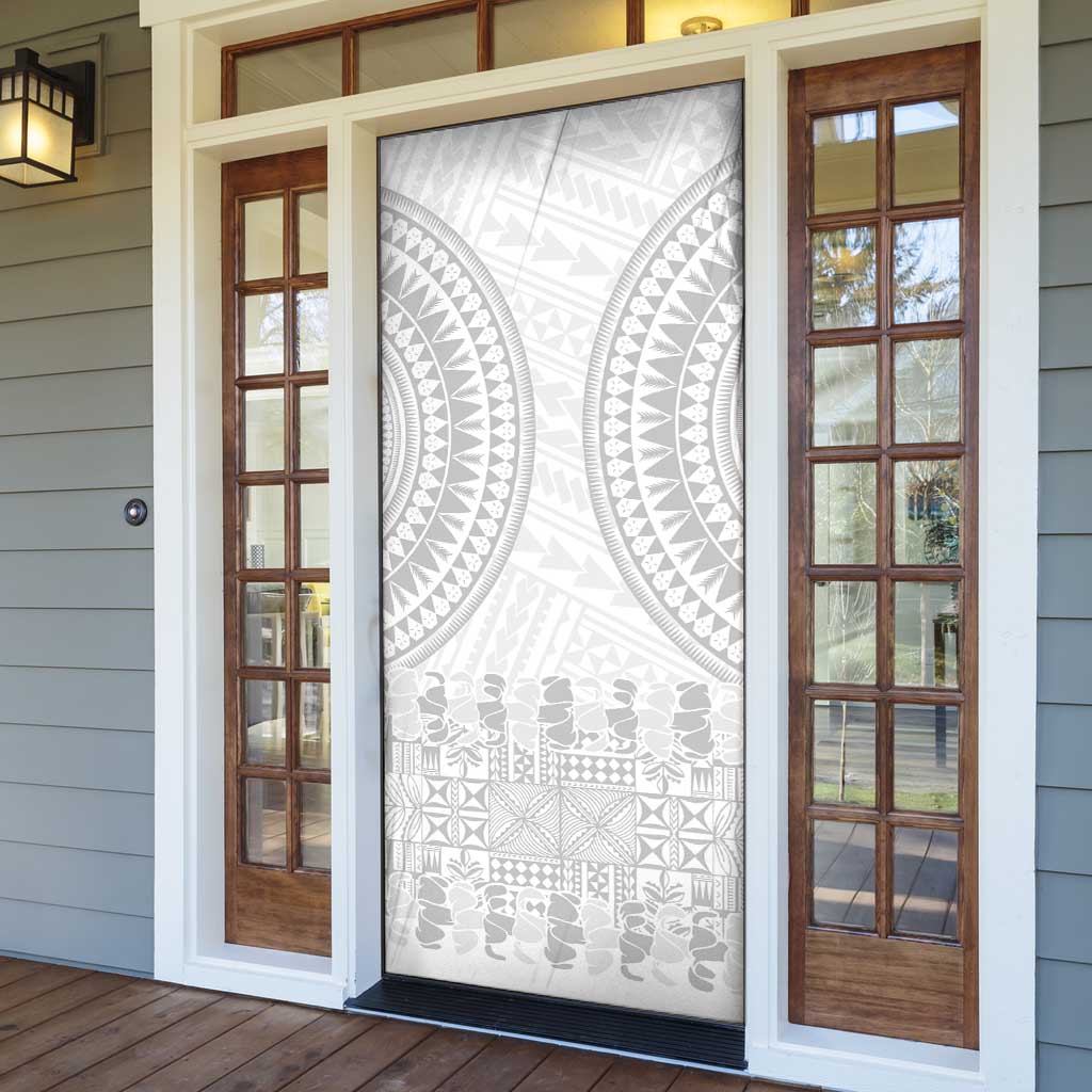 Niue White Sunday Door Cover Tapu Fanau Ia Puakenikeni Hiapo Pattern - Polynesian Pride