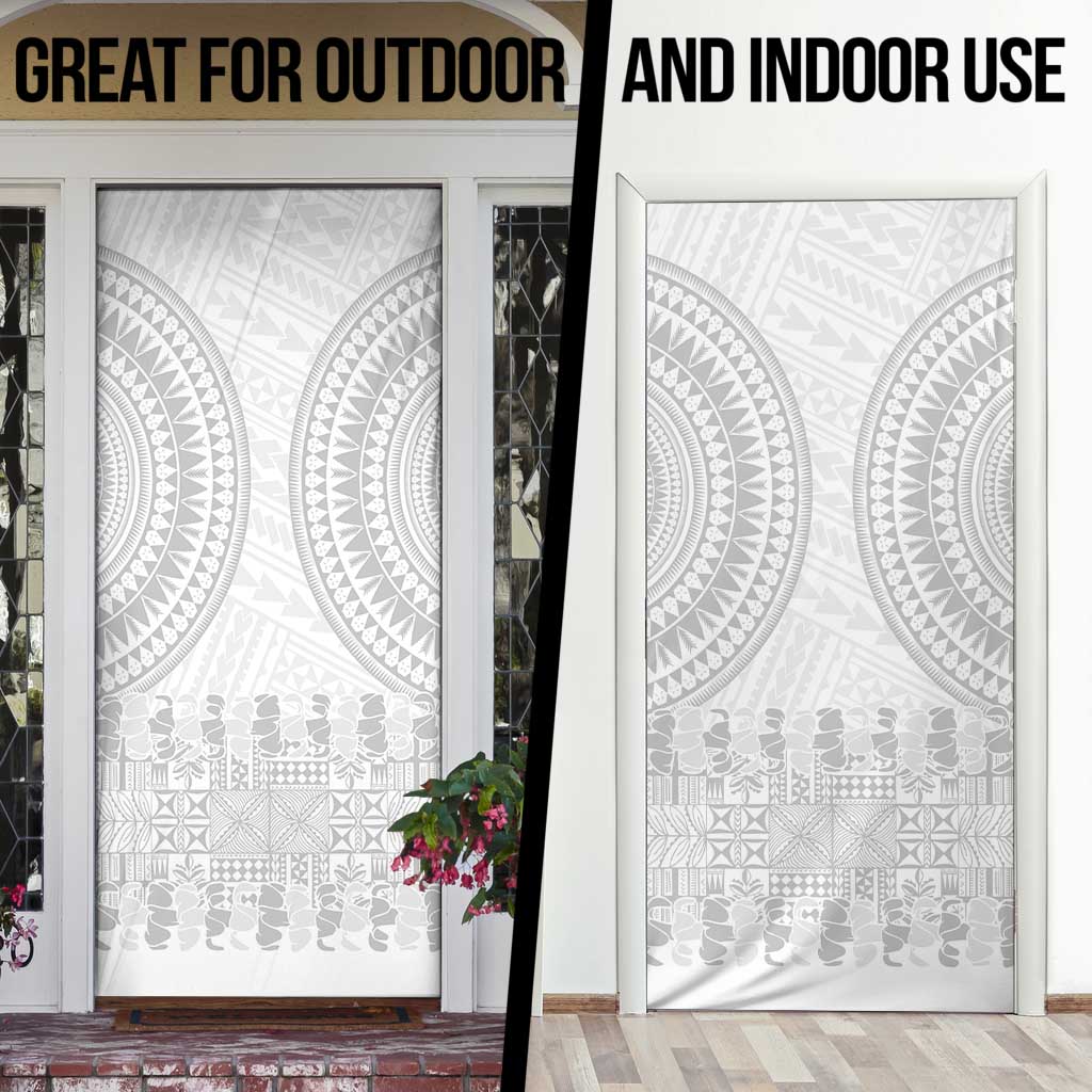 Niue White Sunday Door Cover Tapu Fanau Ia Puakenikeni Hiapo Pattern - Polynesian Pride