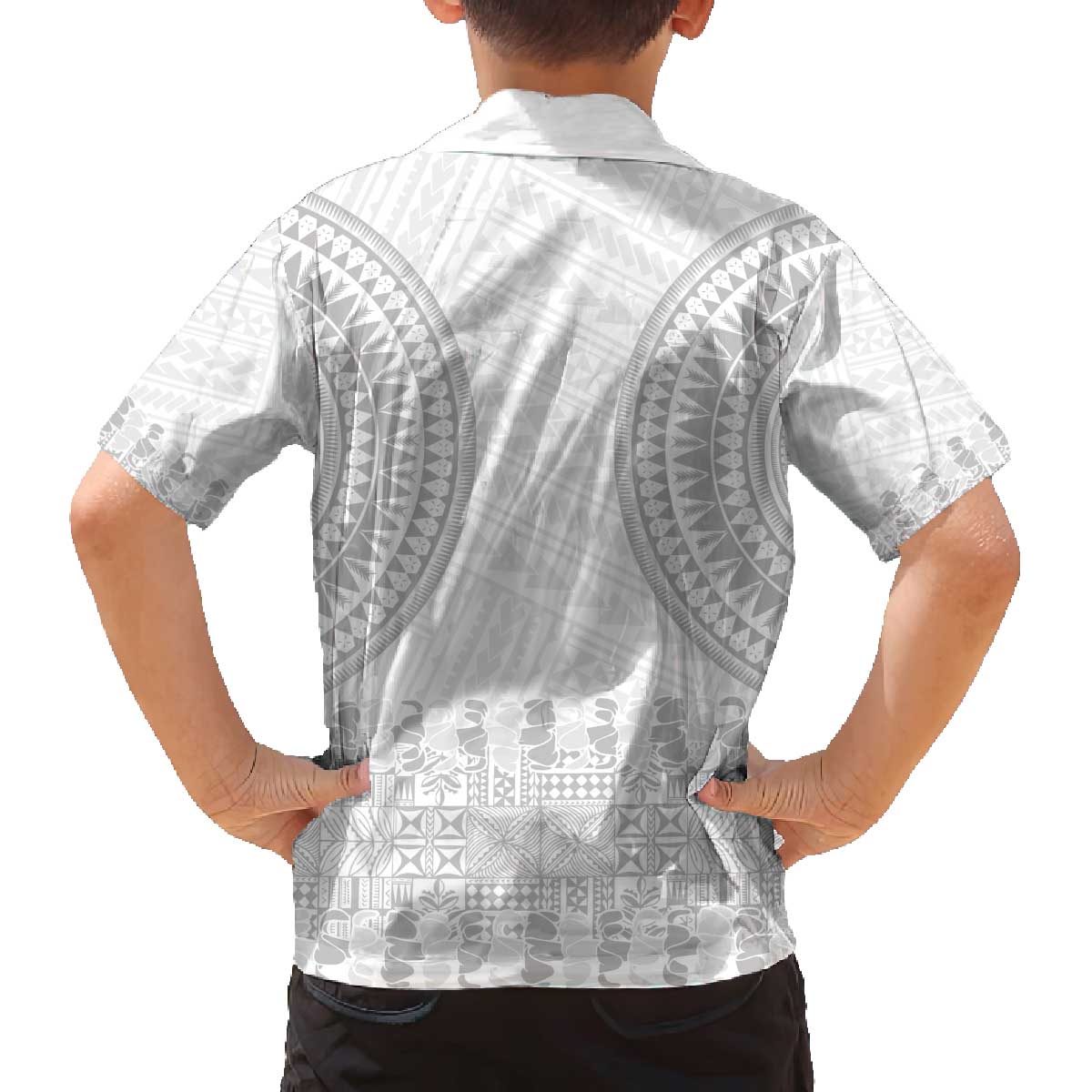 Niue White Sunday Family Matching Off The Shoulder Long Sleeve Dress and Hawaiian Shirt Tapu Fanau Ia Puakenikeni Hiapo Pattern - Polynesian Pride