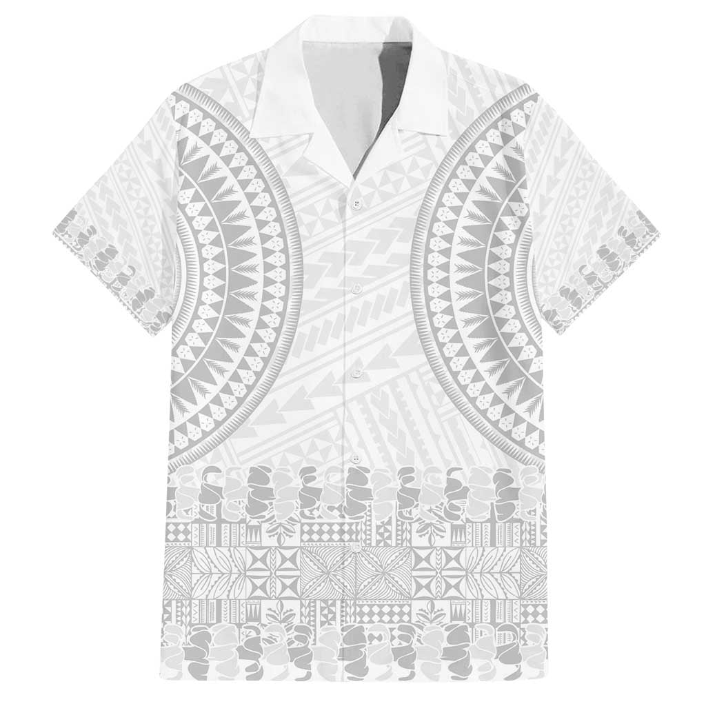 Niue White Sunday Family Matching Puletasi and Hawaiian Shirt Tapu Fanau Ia Puakenikeni Hiapo Pattern - Polynesian Pride