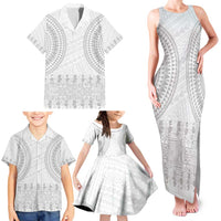 Niue White Sunday Family Matching Tank Maxi Dress and Hawaiian Shirt Tapu Fanau Ia Puakenikeni Hiapo Pattern - Polynesian Pride