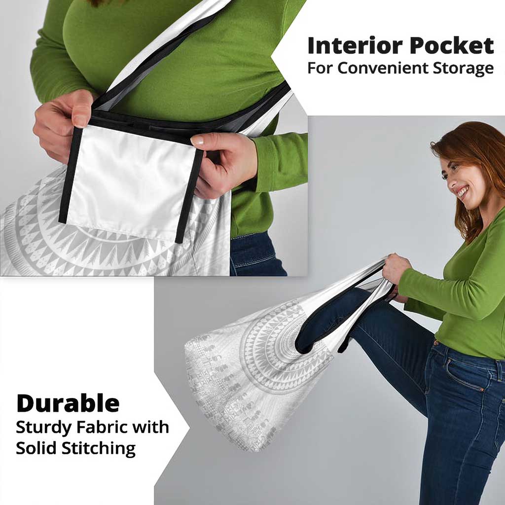 Niue White Sunday Grocery Bag Tapu Fanau Ia Puakenikeni Hiapo Pattern - Polynesian Pride