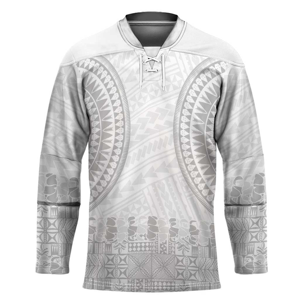 Niue White Sunday Hockey Jersey Tapu Fanau Ia Puakenikeni Hiapo Pattern - Polynesian Pride