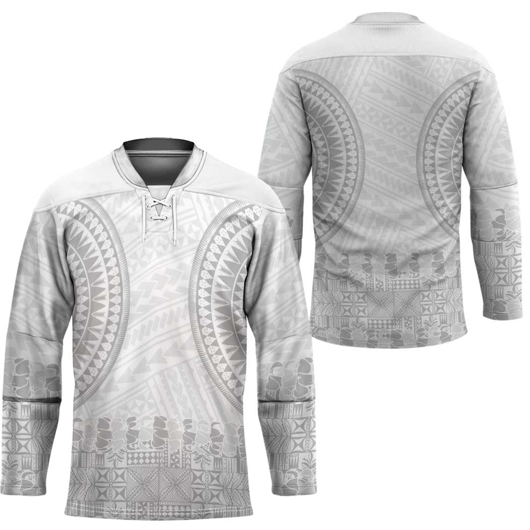 Niue White Sunday Hockey Jersey Tapu Fanau Ia Puakenikeni Hiapo Pattern - Polynesian Pride