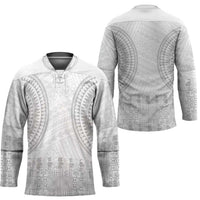 Niue White Sunday Hockey Jersey Tapu Fanau Ia Puakenikeni Hiapo Pattern - Polynesian Pride