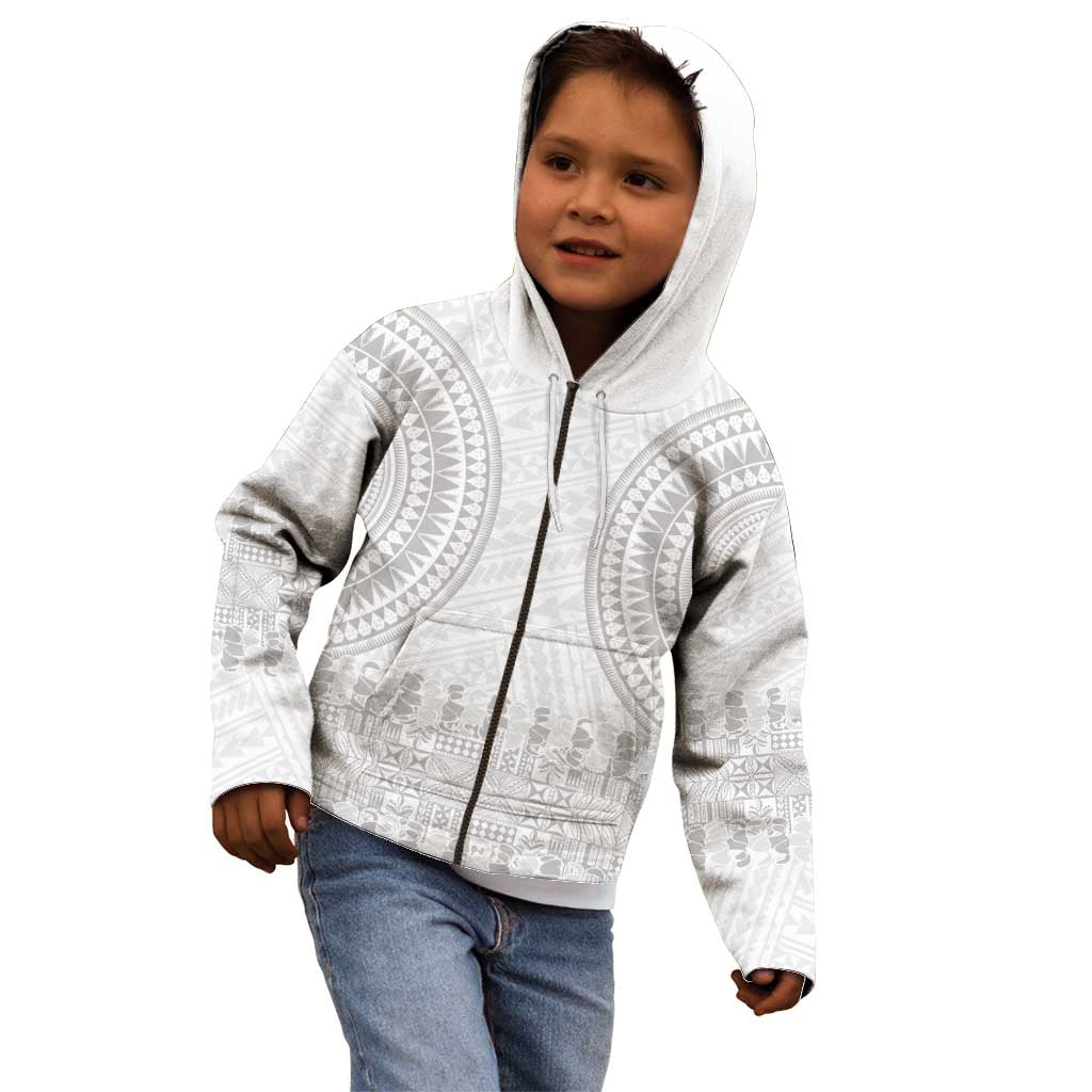 Niue White Sunday Kid Hoodie Tapu Fanau Ia Puakenikeni Hiapo Pattern - Polynesian Pride
