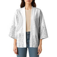 Niue White Sunday Kimono Tapu Fanau Ia Puakenikeni Hiapo Pattern - Polynesian Pride