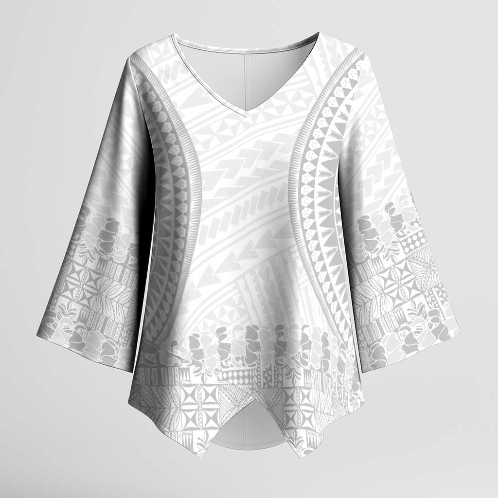 Niue White Sunday Kimono Sleeve Blouse Tapu Fanau Ia Puakenikeni Hiapo Pattern - Polynesian Pride