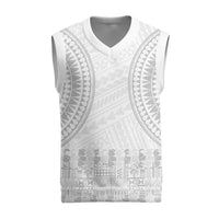 Niue White Sunday Christmas Knitted V-Neck Vest Tapu Fanau Ia Puakenikeni Hiapo Pattern - Polynesian Pride