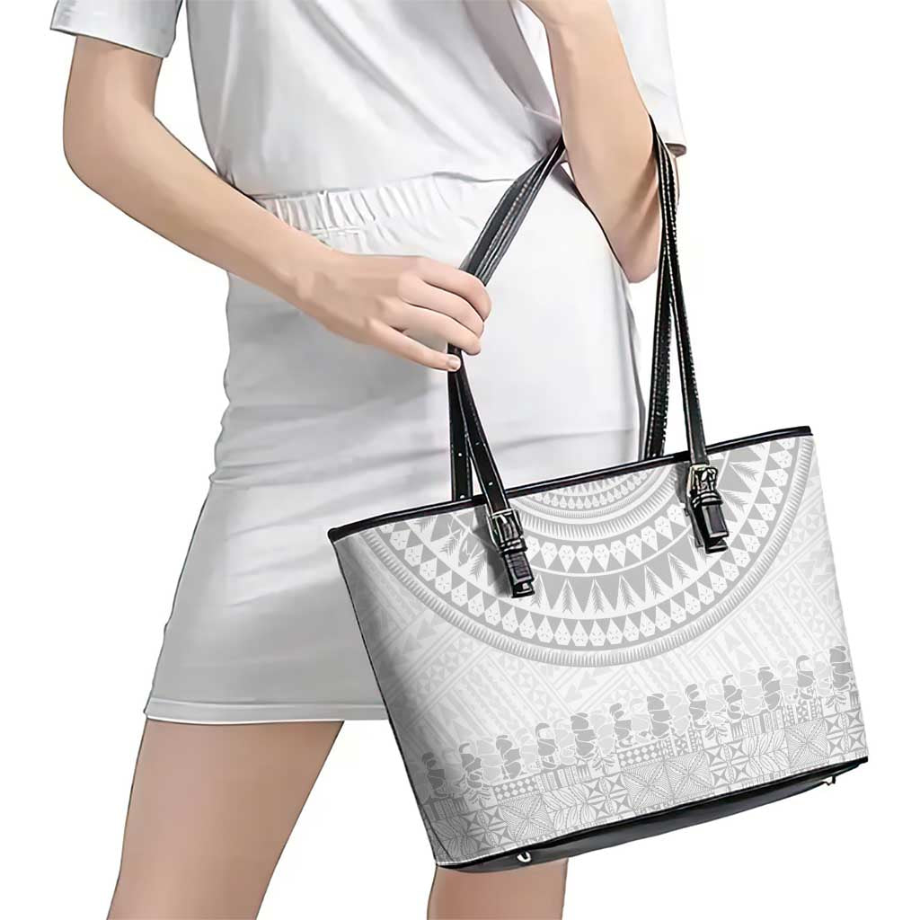 Niue White Sunday Leather Tote Bag Tapu Fanau Ia Puakenikeni Hiapo Pattern - Polynesian Pride