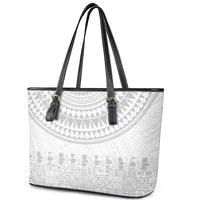 Niue White Sunday Leather Tote Bag Tapu Fanau Ia Puakenikeni Hiapo Pattern - Polynesian Pride