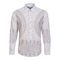 Niue White Sunday Long Sleeve Button Shirt Tapu Fanau Ia Puakenikeni Hiapo Pattern - Polynesian Pride
