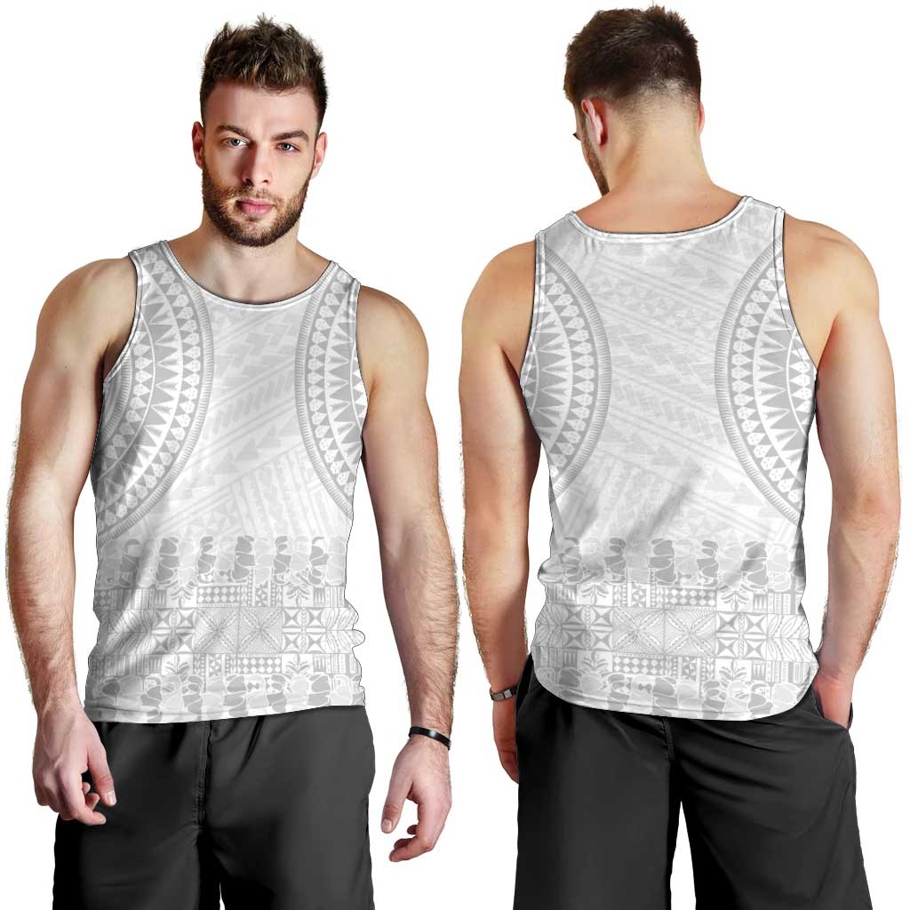 Niue White Sunday Men Tank Top Tapu Fanau Ia Puakenikeni Hiapo Pattern - Polynesian Pride