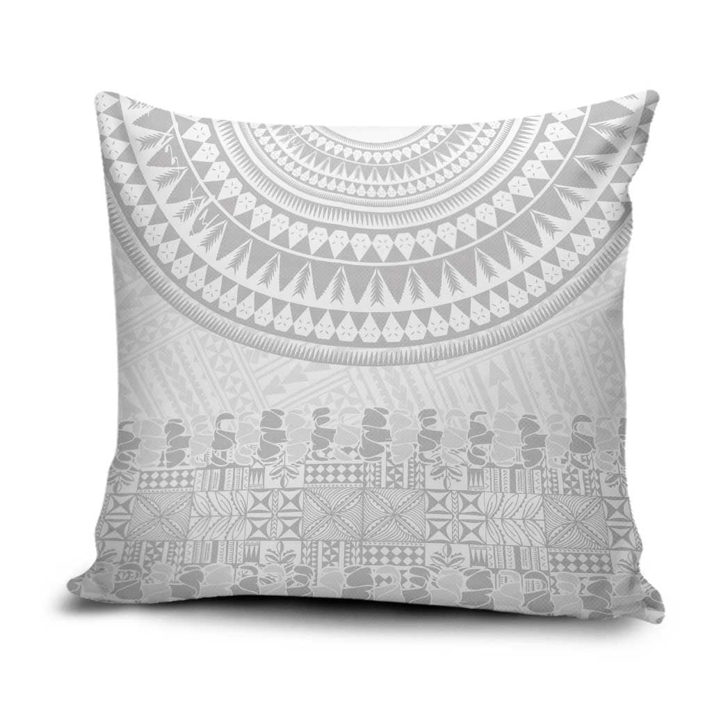 Niue White Sunday Pillow Cover Tapu Fanau Ia Puakenikeni Hiapo Pattern - Polynesian Pride