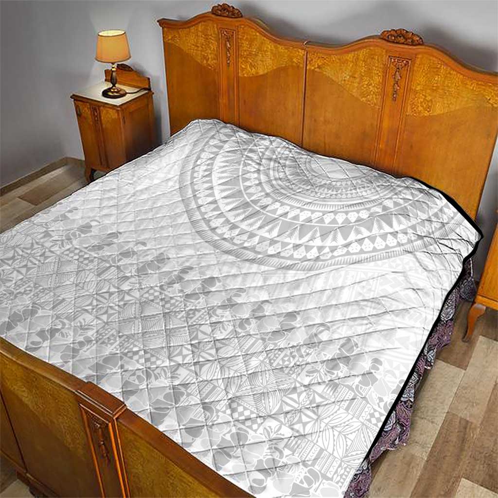 Niue White Sunday Quilt Tapu Fanau Ia Puakenikeni Hiapo Pattern - Polynesian Pride
