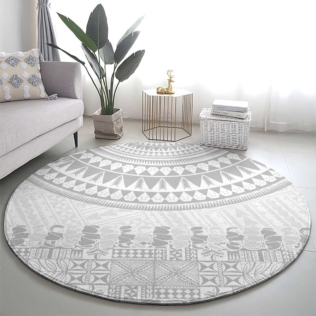 Niue White Sunday Round Carpet Tapu Fanau Ia Puakenikeni Hiapo Pattern - Polynesian Pride