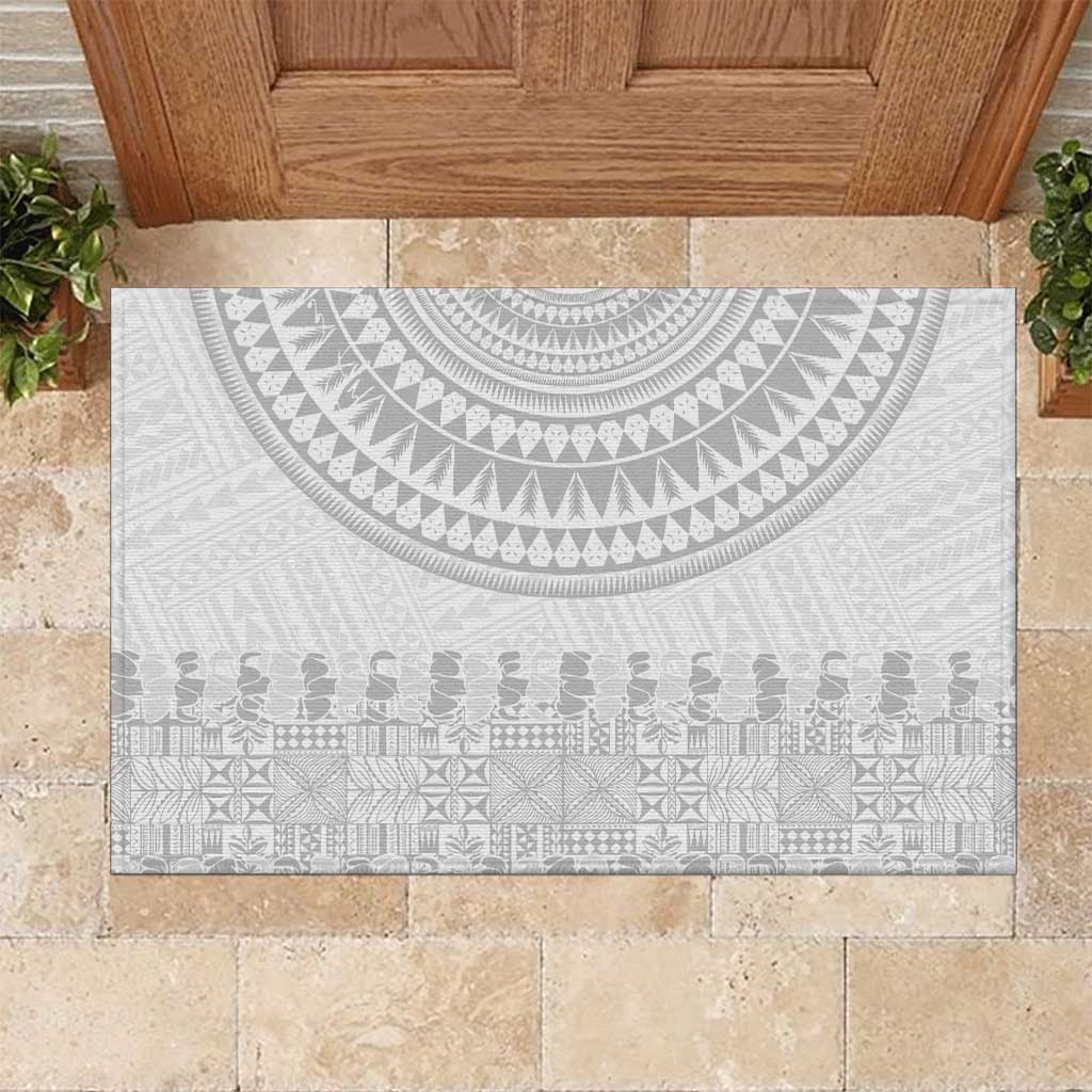 Niue White Sunday Rubber Doormat Tapu Fanau Ia Puakenikeni Hiapo Pattern - Polynesian Pride