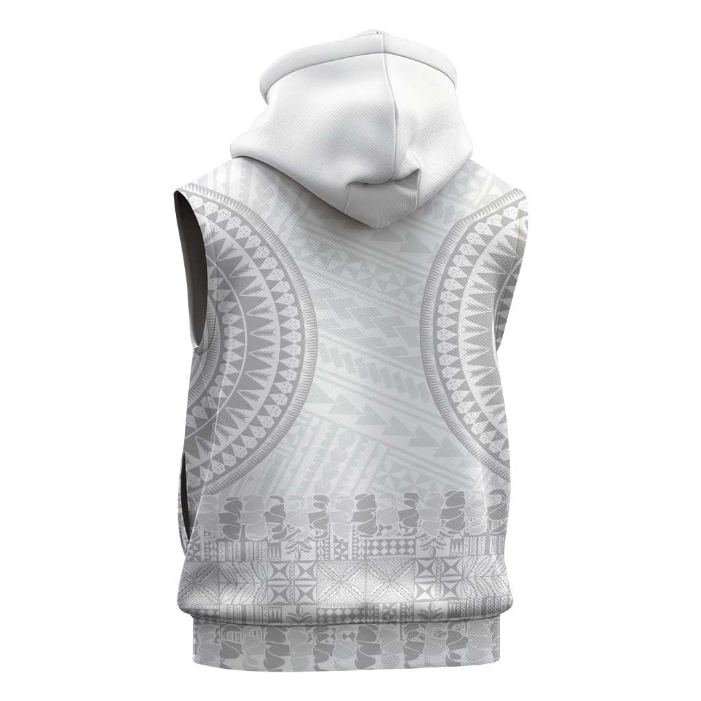 Niue White Sunday Sleeveless Hoodie Tapu Fanau Ia Puakenikeni Hiapo Pattern - Polynesian Pride