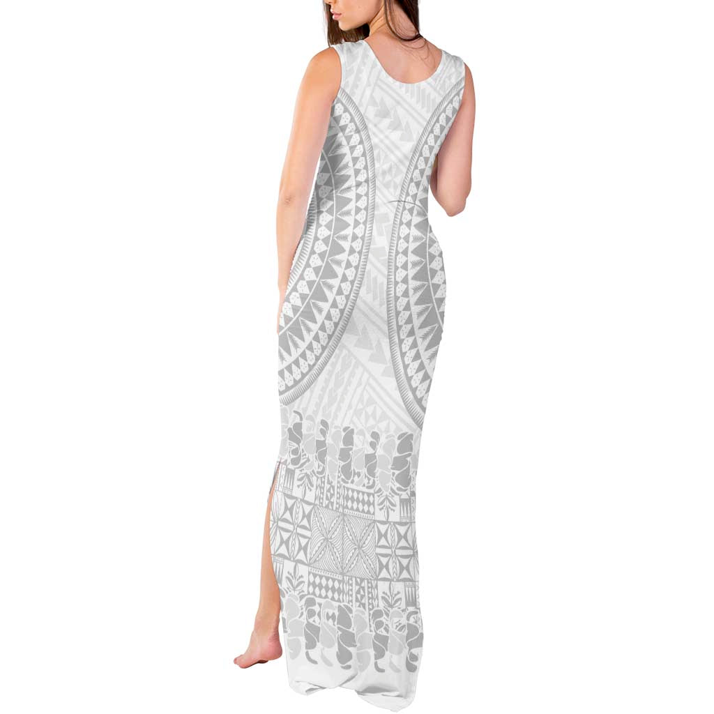 Niue White Sunday Tank Maxi Dress Tapu Fanau Ia Puakenikeni Hiapo Pattern - Polynesian Pride