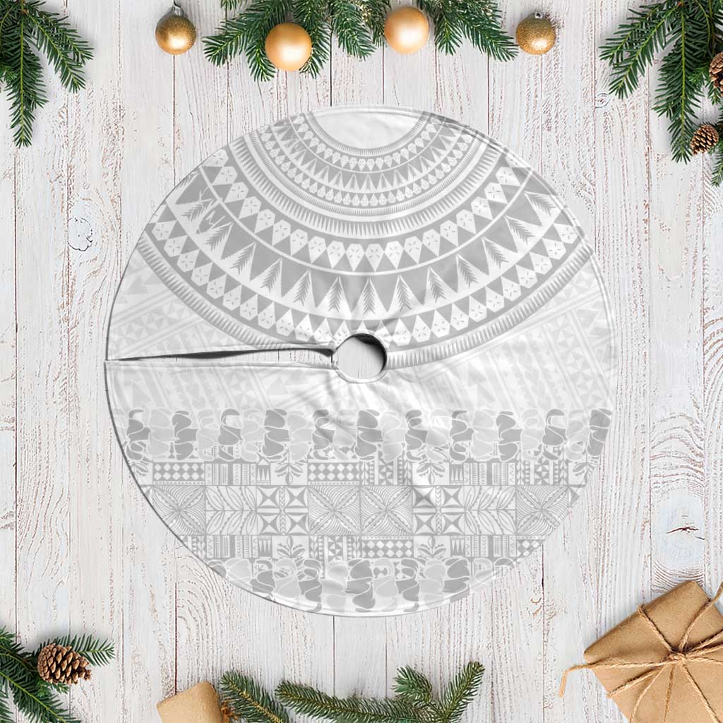 Niue White Sunday Tree Skirt Tapu Fanau Ia Puakenikeni Hiapo Pattern - Polynesian Pride