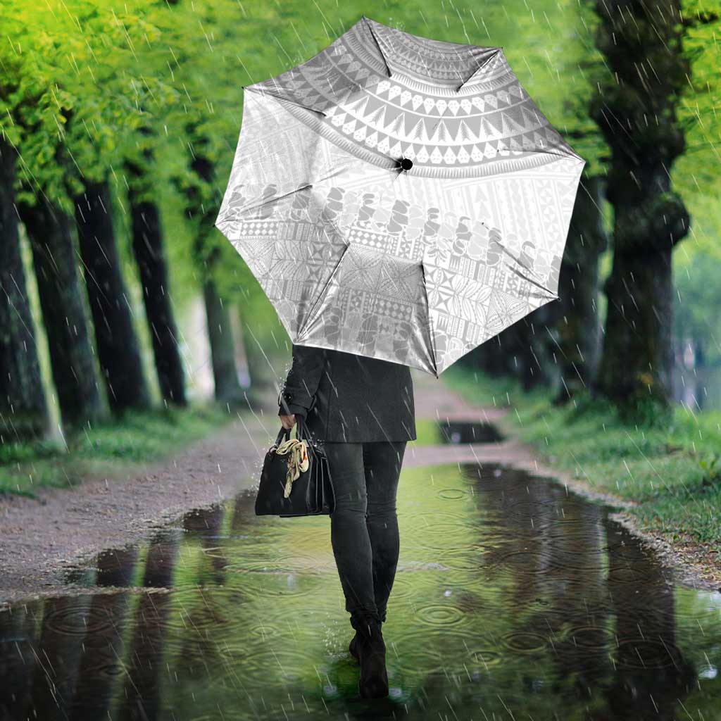 Niue White Sunday Umbrella Tapu Fanau Ia Puakenikeni Hiapo Pattern - Polynesian Pride