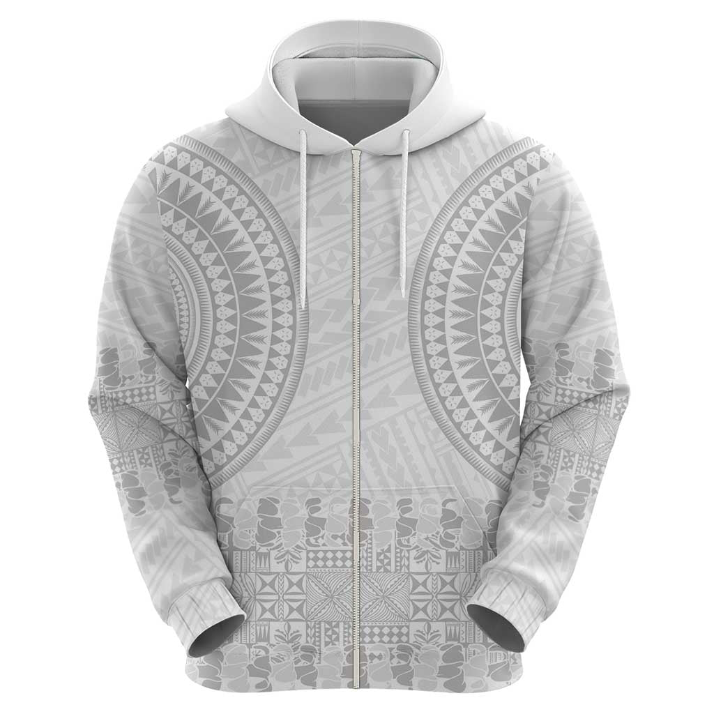 Niue White Sunday Zip Hoodie Tapu Fanau Ia Puakenikeni Hiapo Pattern - Polynesian Pride