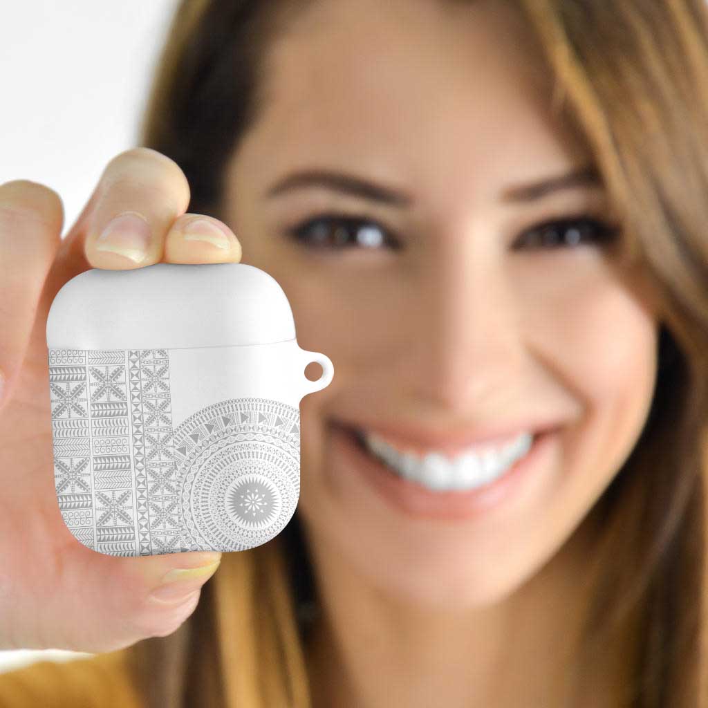 Niue White Sunday AirPods Case Half Hiapo Pattern Vibes - Polynesian Pride