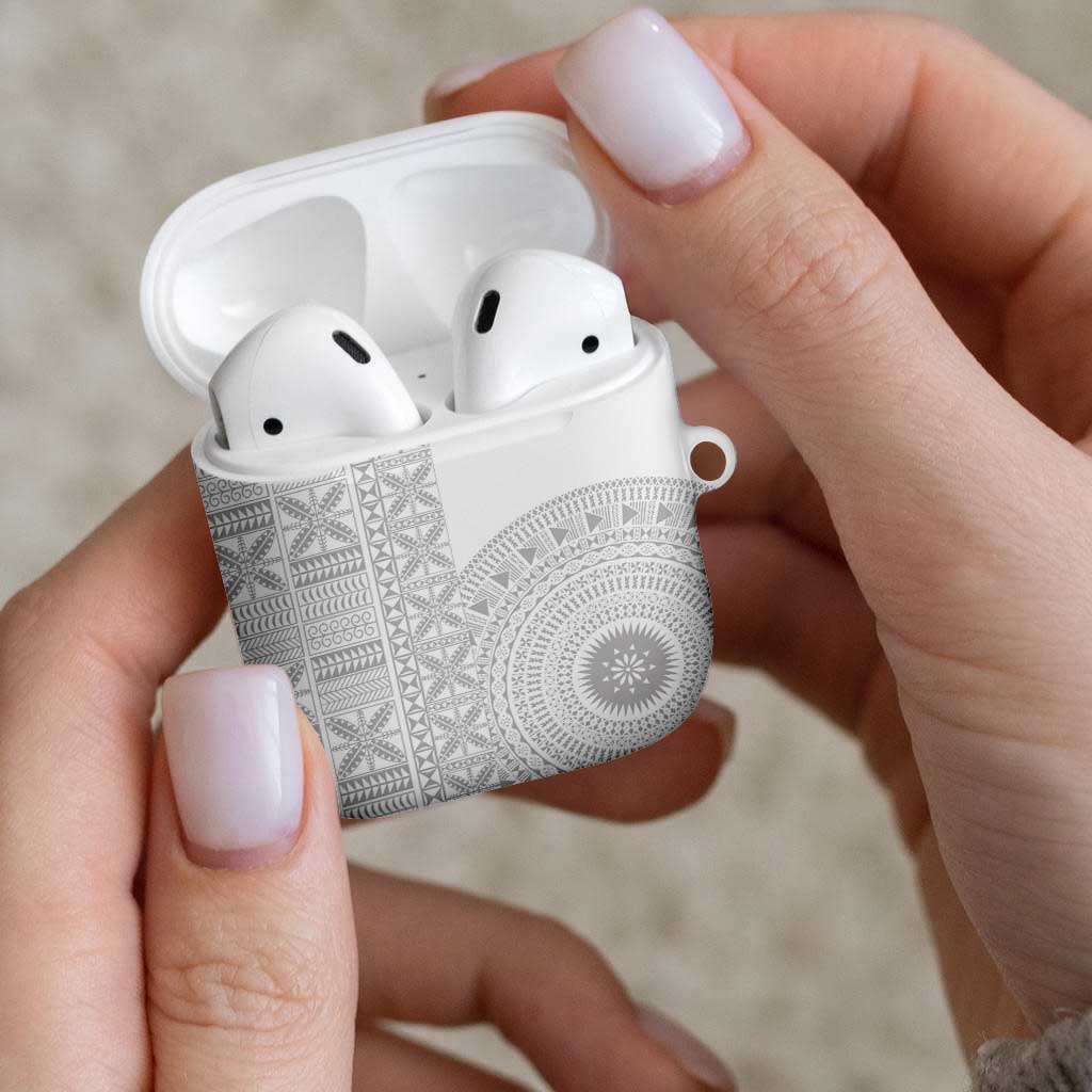 Niue White Sunday AirPods Case Half Hiapo Pattern Vibes - Polynesian Pride