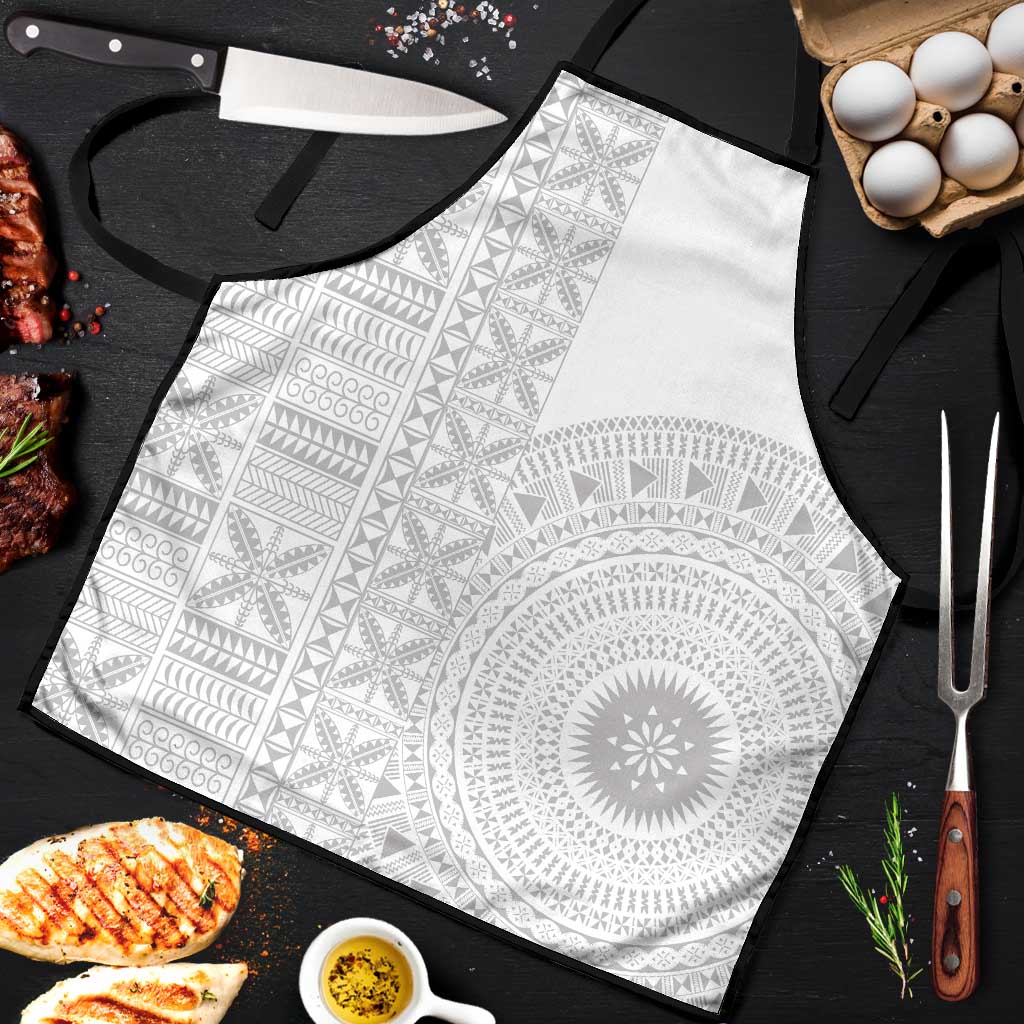 Niue White Sunday Apron Half Hiapo Pattern Vibes - Polynesian Pride
