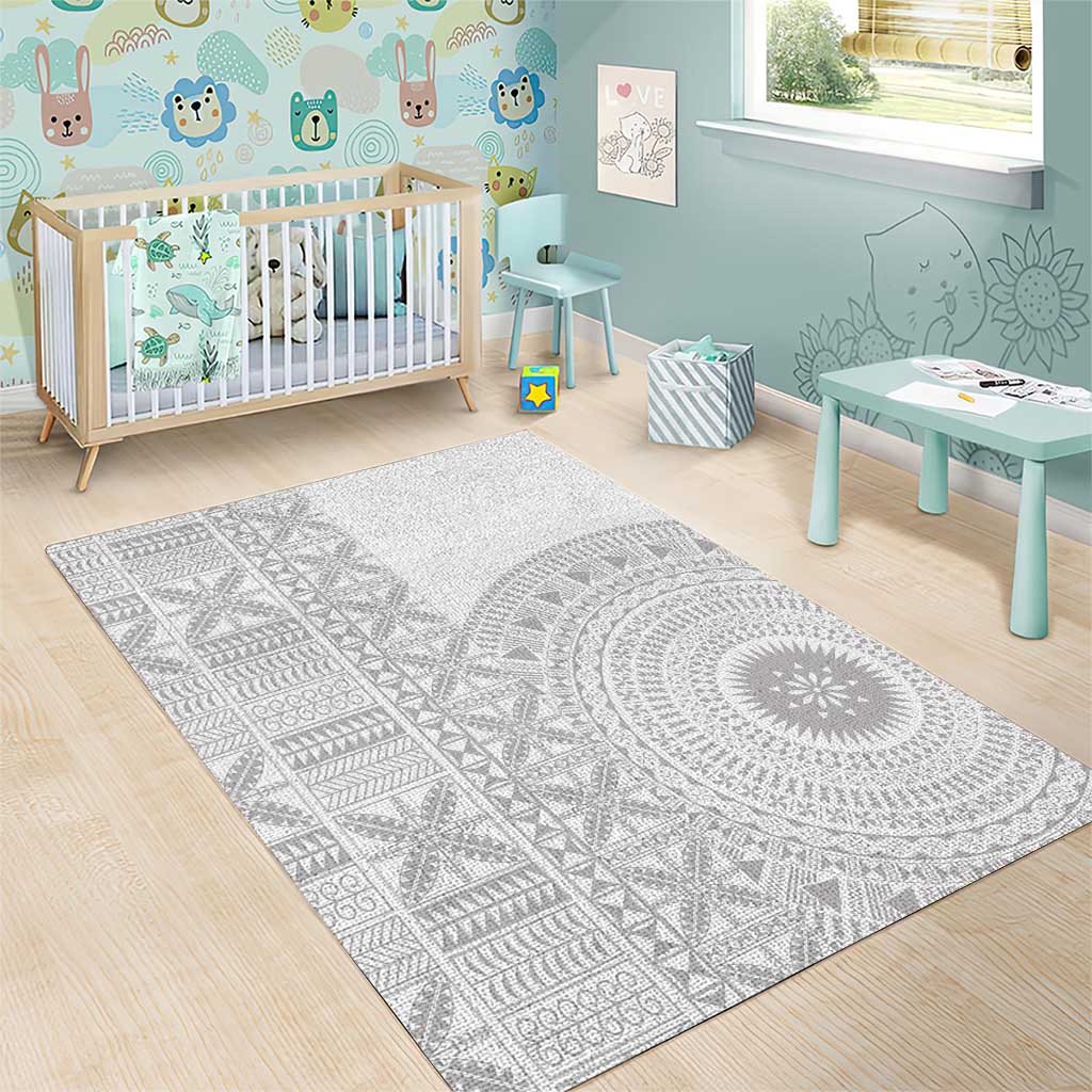 Niue White Sunday Area Rug Half Hiapo Pattern Vibes - Polynesian Pride