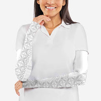 Niue White Sunday Arm Sleeves Half Hiapo Pattern Vibes - Polynesian Pride