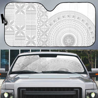 Niue White Sunday Auto Sun Shade Half Hiapo Pattern Vibes - Polynesian Pride