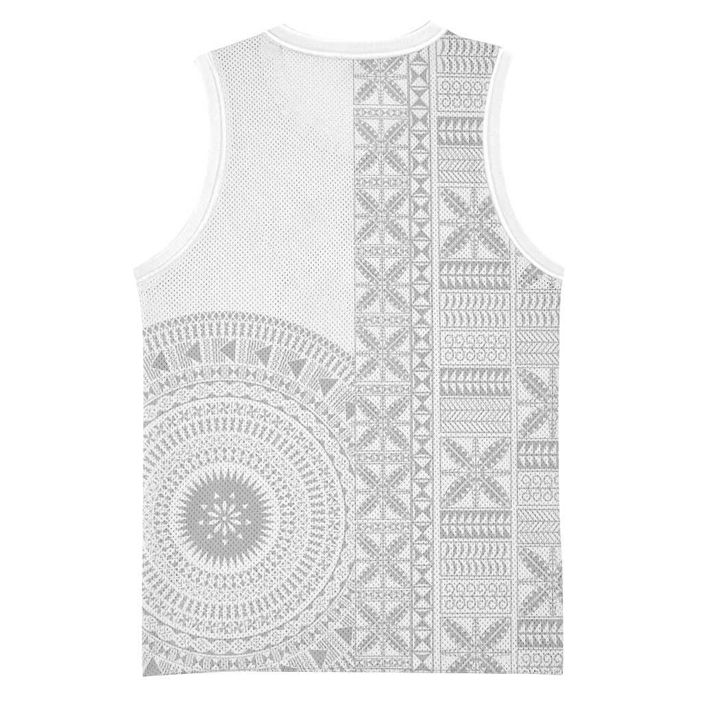 Niue White Sunday Basketball Jersey Half Hiapo Pattern Vibes - Polynesian Pride