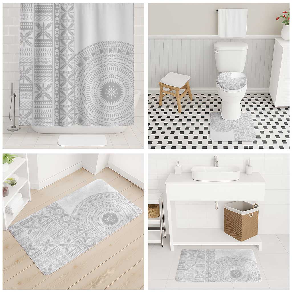 Niue White Sunday Bathroom Set Half Hiapo Pattern Vibes - Polynesian Pride