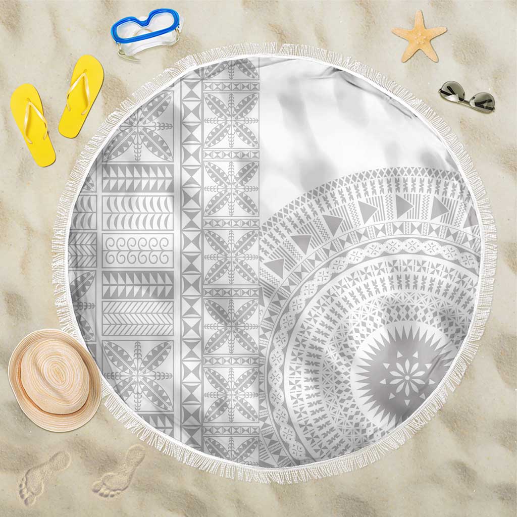 Niue White Sunday Beach Blanket Half Hiapo Pattern Vibes - Polynesian Pride