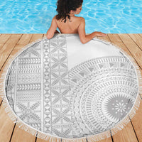 Niue White Sunday Beach Blanket Half Hiapo Pattern Vibes - Polynesian Pride