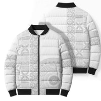 Niue White Sunday Bomber Puffer Jacket Half Hiapo Pattern Vibes - Polynesian Pride